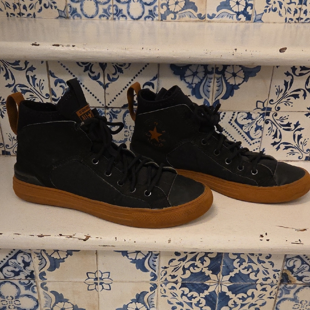 Converse Black High-Tops with Tan Sole